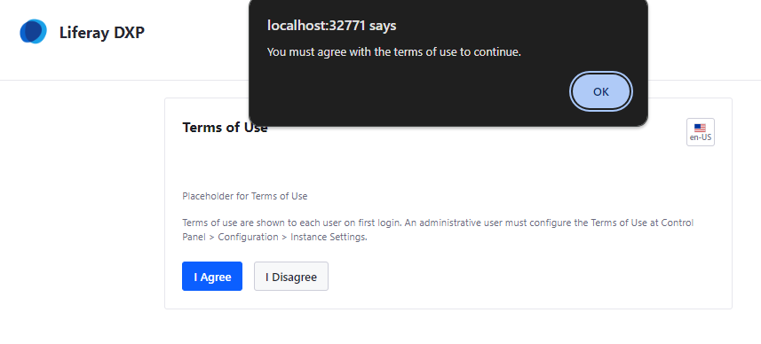 I Disagree button popup message