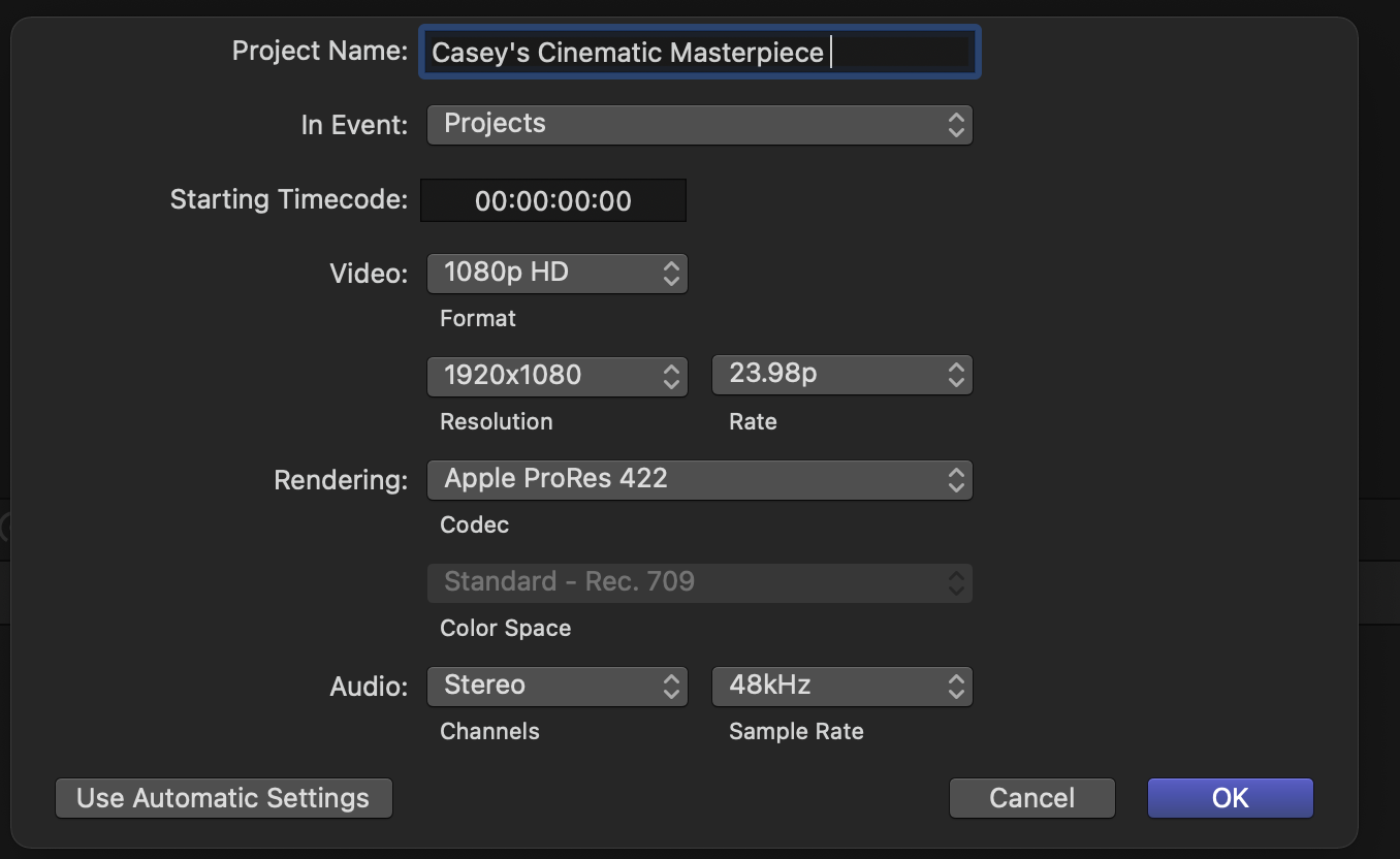 FCPX Project Settings
