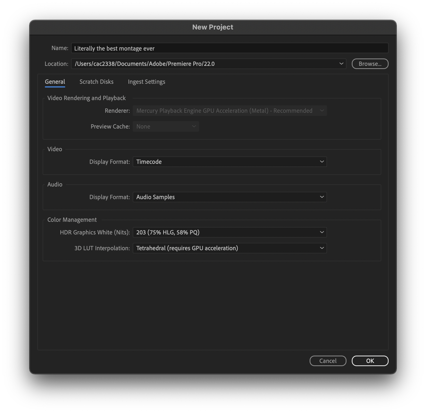 the new project window
