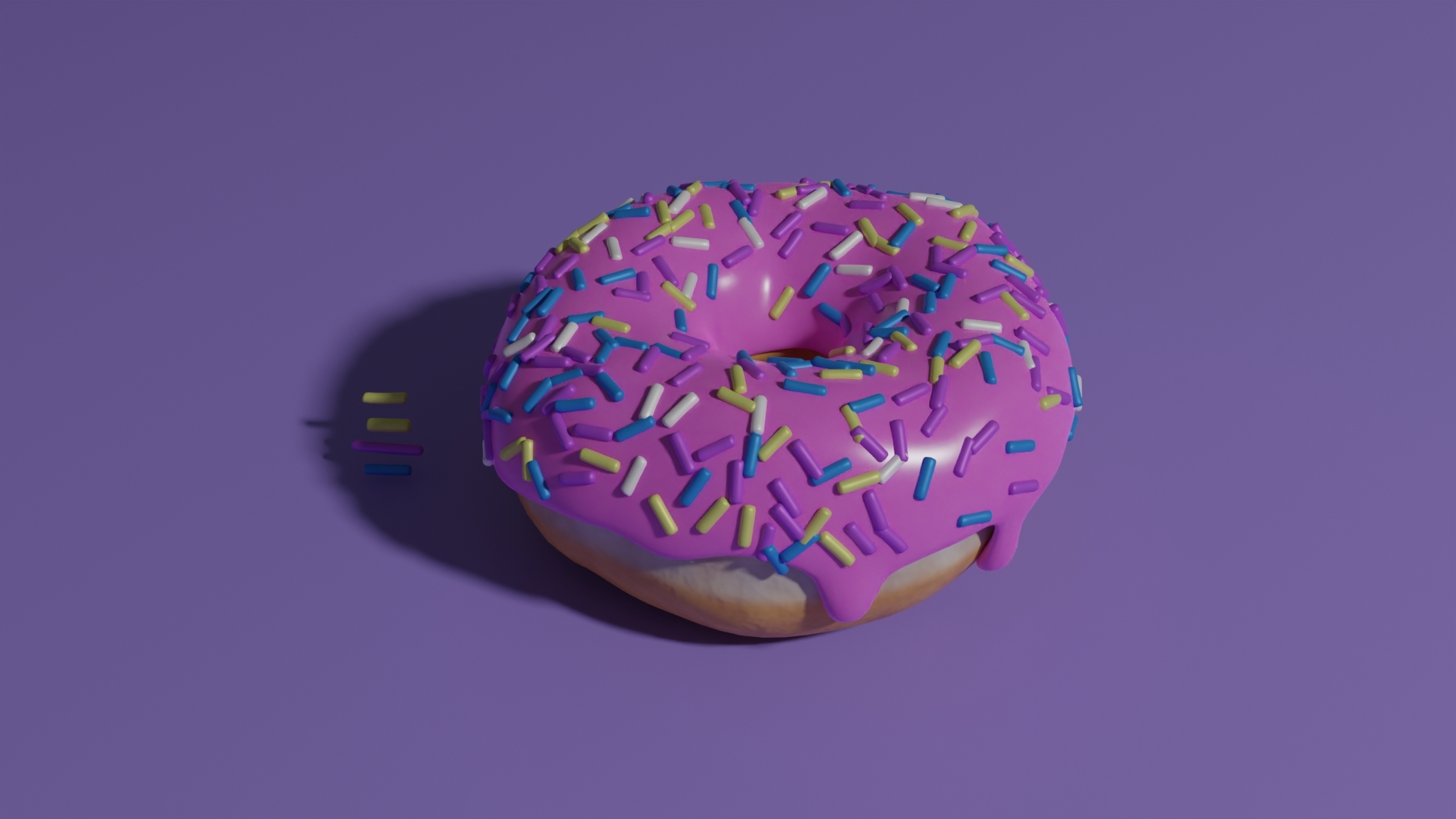 A cake donut with pink strawberry frosting with sprinkles