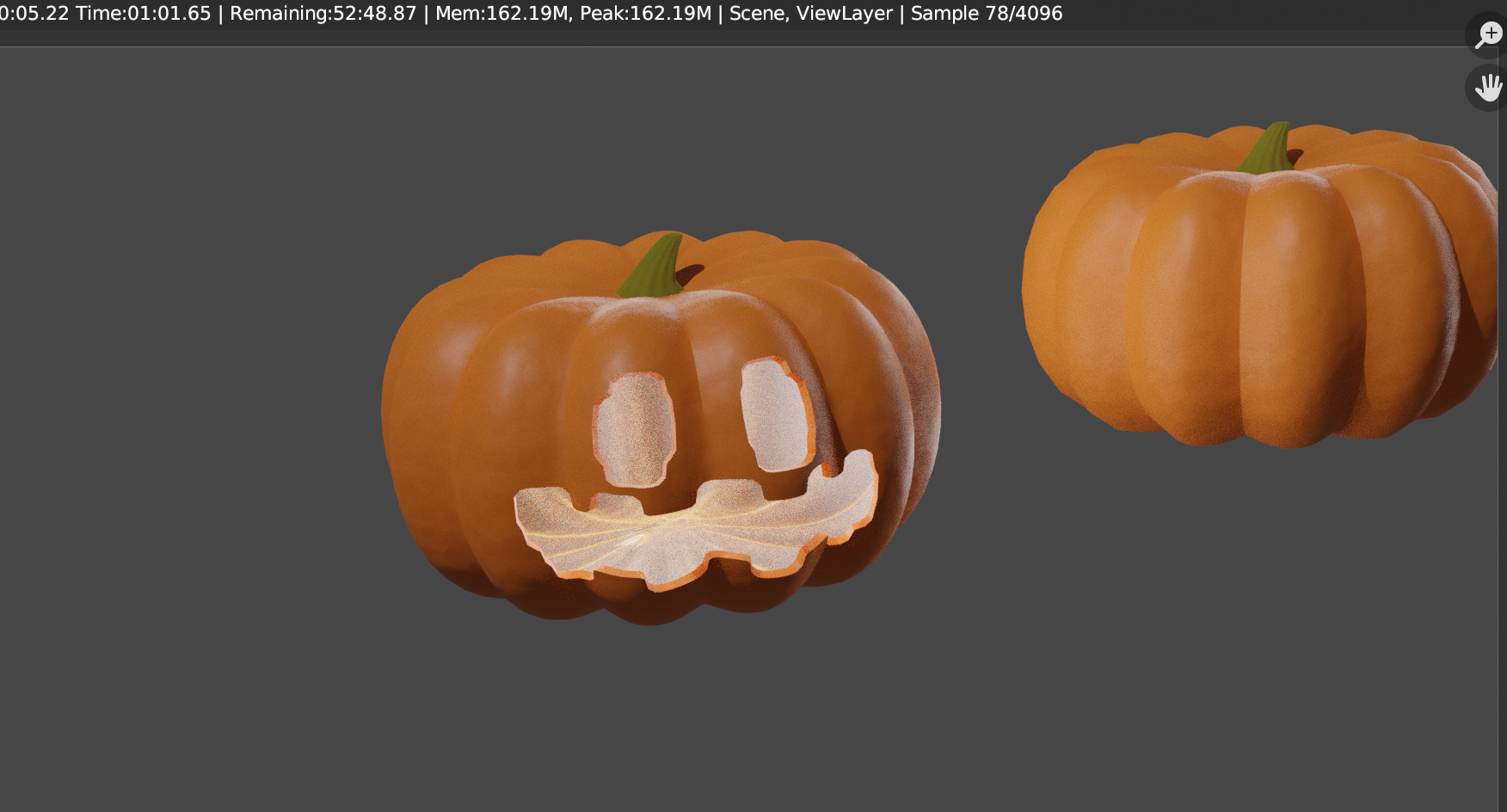 A jack-o'-lantern and a pumpkin on the right-hand side