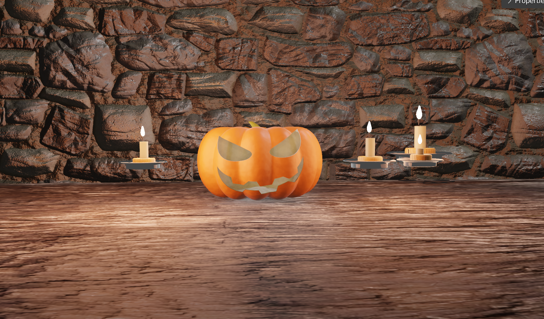 A pumpkin sitting on top of a wooden table with candles on either side