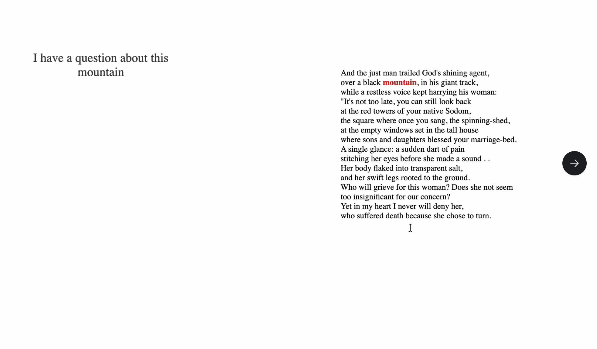 A text annotation that is highlighting a word from the poem