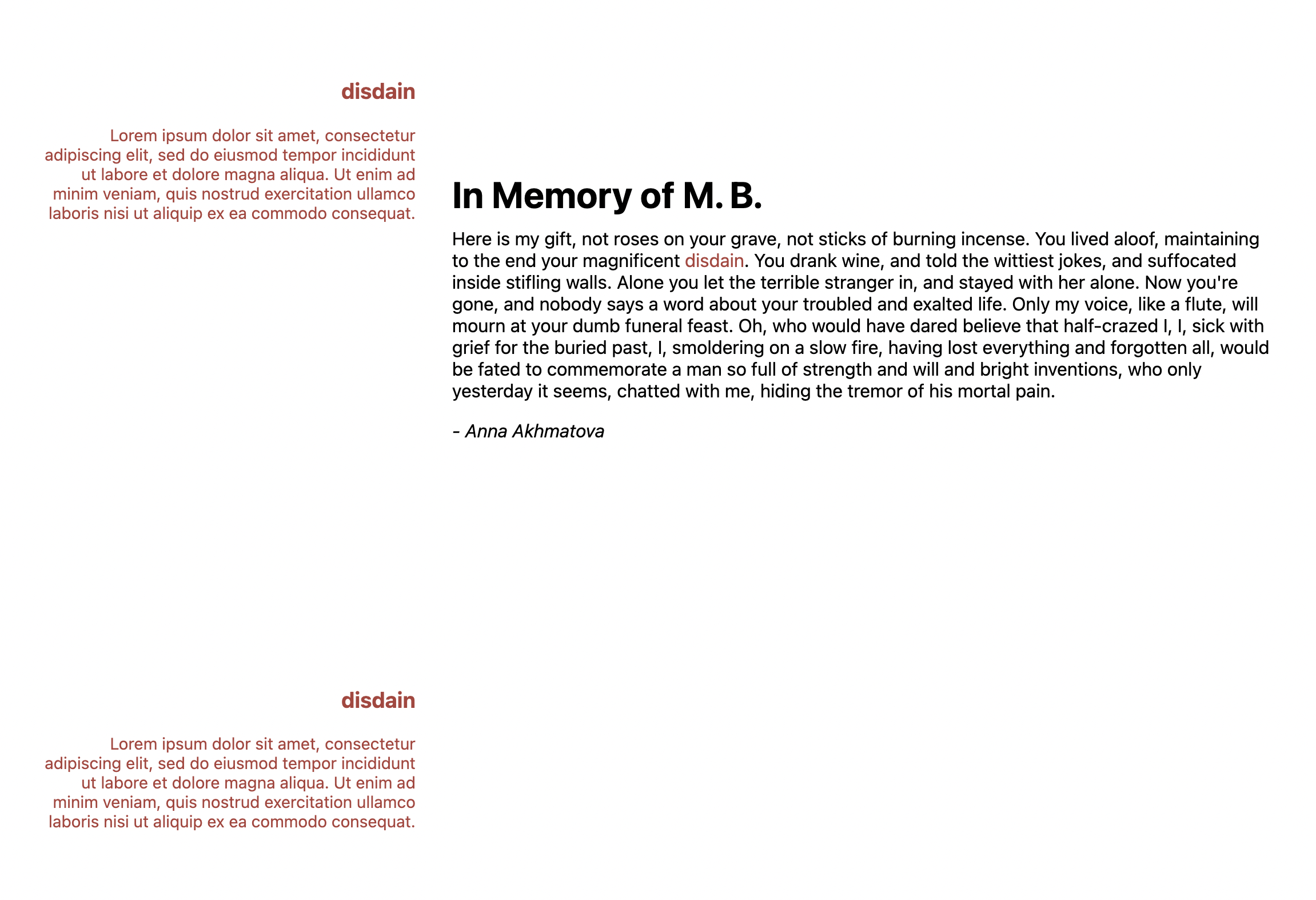 A poem with annotations in red on the left-hand side