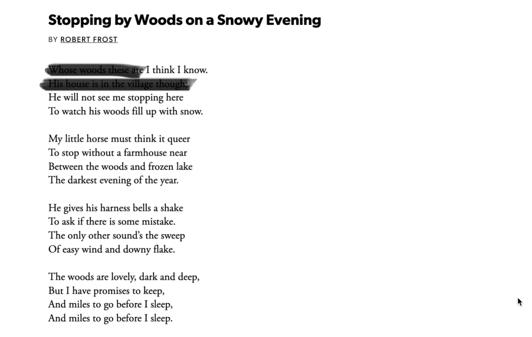 A poem with lines redacted using a black paint effect