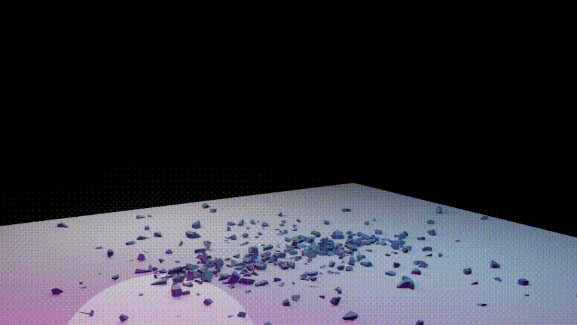 a gif of shattered pieces on a white plane gathering together and flying up to form the text "LLUF 2023"