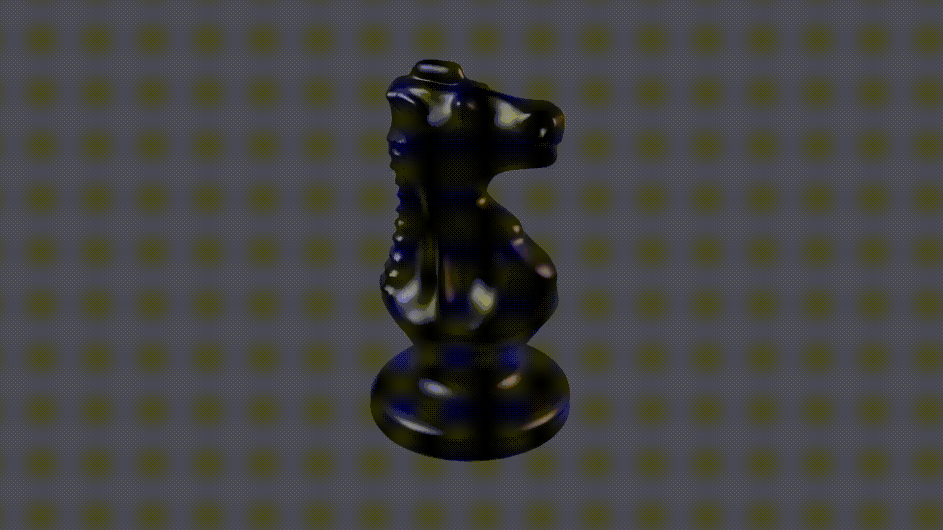 rotating 3D model of a knight chess piece made of black plastic