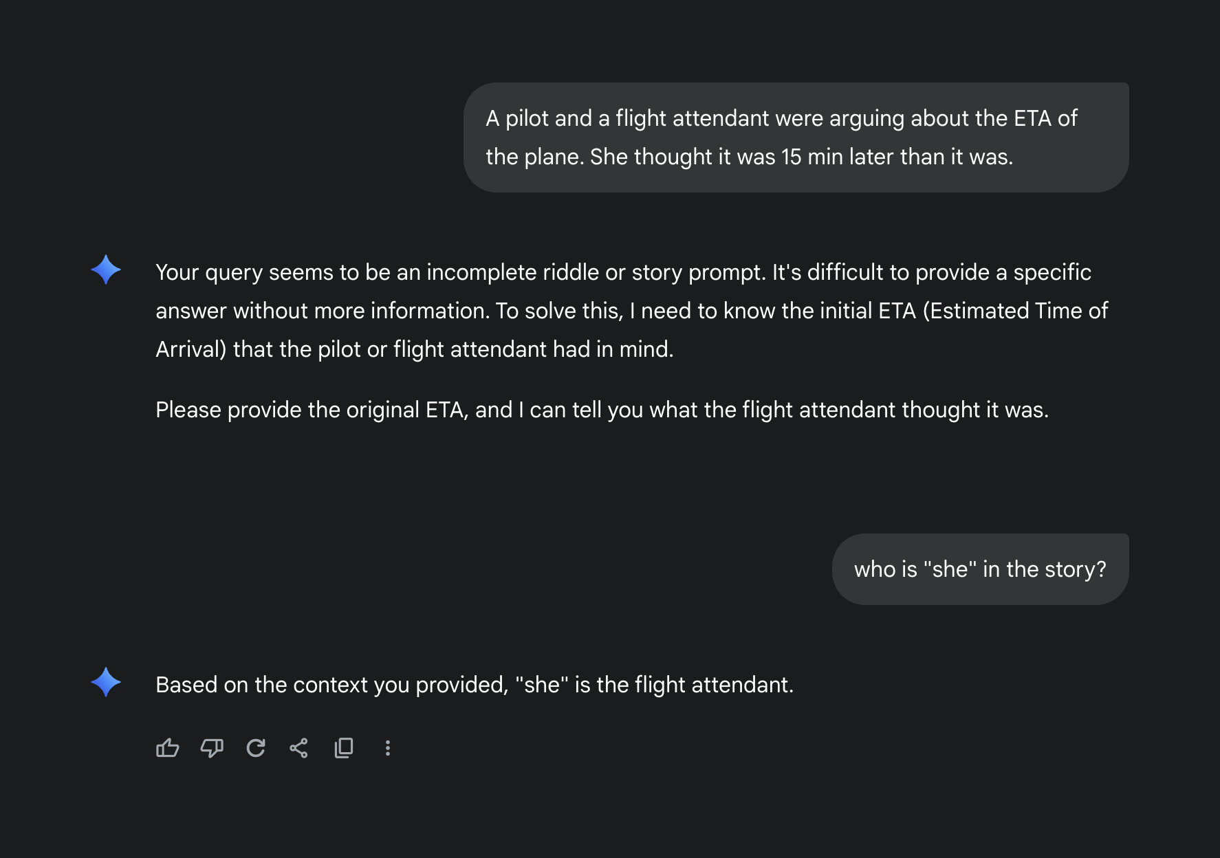 Pilot and flight attendant arguing about ETA example