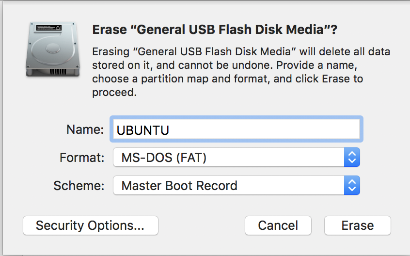 Disk Utility에서 USB 포맷하기